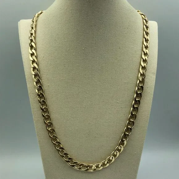 RETRO Gold Tone Curb Link Chain Necklace, Power Dressing Unisex 1980s Style - Picture 4 of 11
